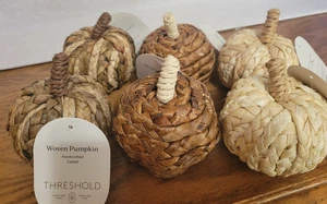 Lot of 6 Threshold Bamboo BoHo Woven Pumpkins Fall Decor Halloween New - Picture 1 of 4
