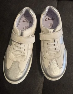 Brand New Clarks kids’ trainers in a silver/metallic finish , UK Size 2.5 - Picture 1 of 12