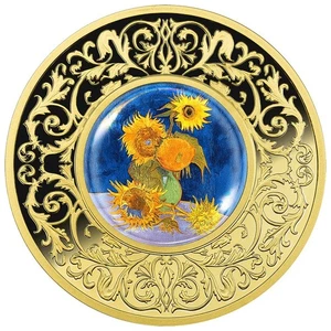 Vincent Van Gogh Sunflowers Flowers in Paint Silver Coin Mint of Poland Cameroon - Picture 1 of 4