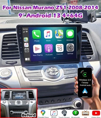 9" Android13 Car Stereo Radio GPS NAVI CARPLAY For Nissan Murano Z51 2008-2014 - Image 1 of 4