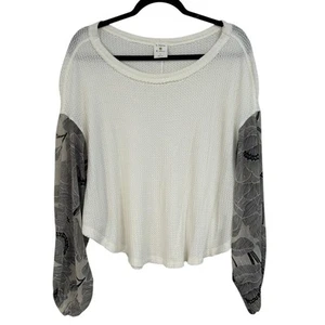 By Together + Collection White Floral Print Balloon Sleeve Top Womens Small - Picture 1 of 5