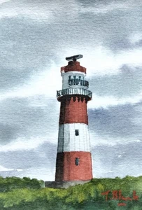 ORIGINAL AQUARELL - Kleiner Leuchtturm auf Borkum. - Picture 1 of 1