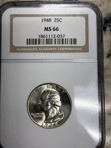 1948 Quarter Dollars Silver Coinage NGC MS-66 - Picture 1 of 2