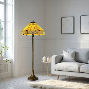Lampada da terra in vetro colorato artigianale stile Tiffany esagonale 16 pollici - Foto 1 di 6