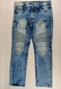 Marc Ecko Moto Jeans Mens 37x31? Cut N Sew Denim Thick Stitch Acid Wash - Picture 1 of 11