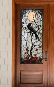 Crow & Moon Haunted Halloween Window Film 17X39” Colorful Glass Double Sided - Picture 1 of 5