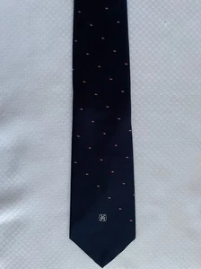 Van Heusen Logo Necktie Polka Dot on Navy Blue Poly-Silk Necktie Vintage - Picture 1 of 3