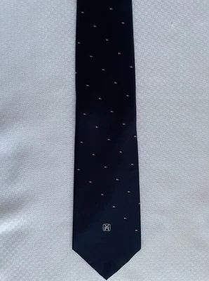 Van Heusen Logo Necktie Polka Dot on Navy Blue Poly-Silk Necktie Vintage - Image 1 of 3