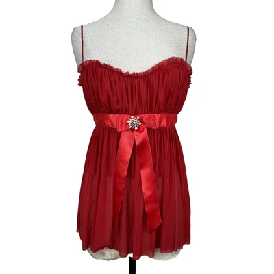 Moda International Babydoll Top Mujer Pequeño Malla Transparente Cinta Lazo Lencería Foto 1 de 4