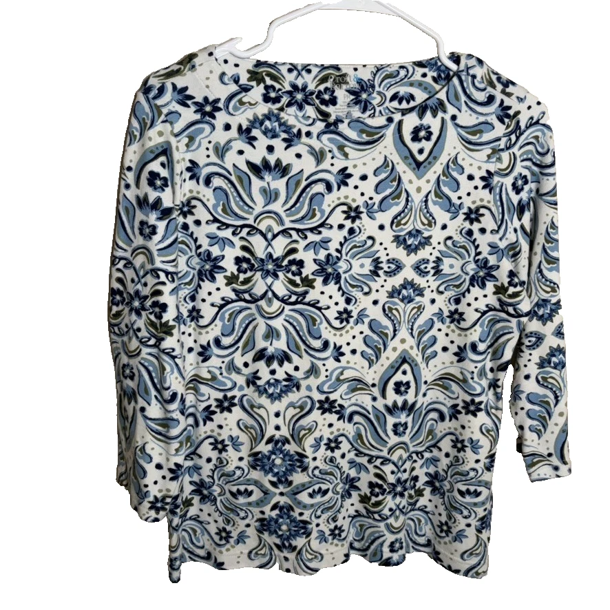 Croft & Barrow T-Shirt Women's Petite Medium Floral Round Neck 3/4 Sleeve Print - Image 1 of 4