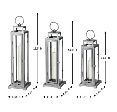 Conjunto de 3 lanternas de torre LED cônicas com acabamento cinza decorativas casa moderna - Imagem 1 de 4