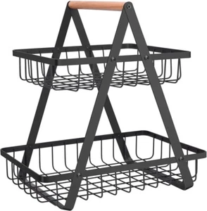 2 Tier Countertop Fruit Basket Portable,Detachable Metal Rectangle Storage - Picture 1 of 11