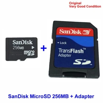 100% Genuine Original SanDisk MicroSD 256MB Memory Card+MicroSD Adaptor/ Adapter - Image 1 of 3