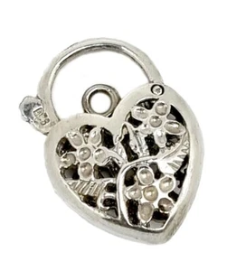 s Genuine 925 Sterling Silver 15mm Filigree Heart Padlock Clasp Love Pendant - Bild 1 von 3