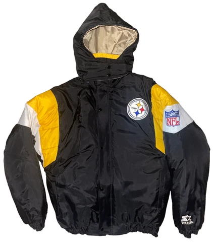 Vintage 90's Men's STARTER Pittsburgh Steelers Heavy Hooded Zip Logo Coat Large Cover