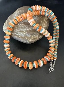 Orange stachelig blau Türkis Navajo Sterlingsilber Halskette 23" 17544 - Bild 1 von 13