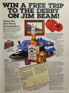 Anuncio impreso vintage 1983 Jim Beam Bourbon Whisky Kentucky Derby Trip Sorteo - Imagen 1 de 6