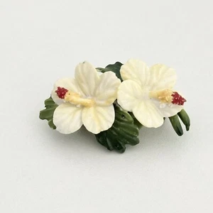 Vintage England handbemalte gelb grüne Blumen Bone China Brosche Anstecknadel - Bild 1 von 7