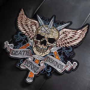 Death Before Dishonor Skull Biker Embroidered Large Patch Iron / Sew on Jacket - Picture 1 of 8