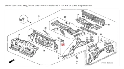 HONDA ACURA GENUINO OEM NSX Stay, marco del lado del conductor a mamparo 65695-SL0-320ZZ Foto 1 de 2