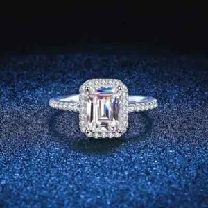 2.5Ct Emerald Cut Lab-Created Diamond Engagement 14K White Gold Finish Ring - Picture 1 of 5