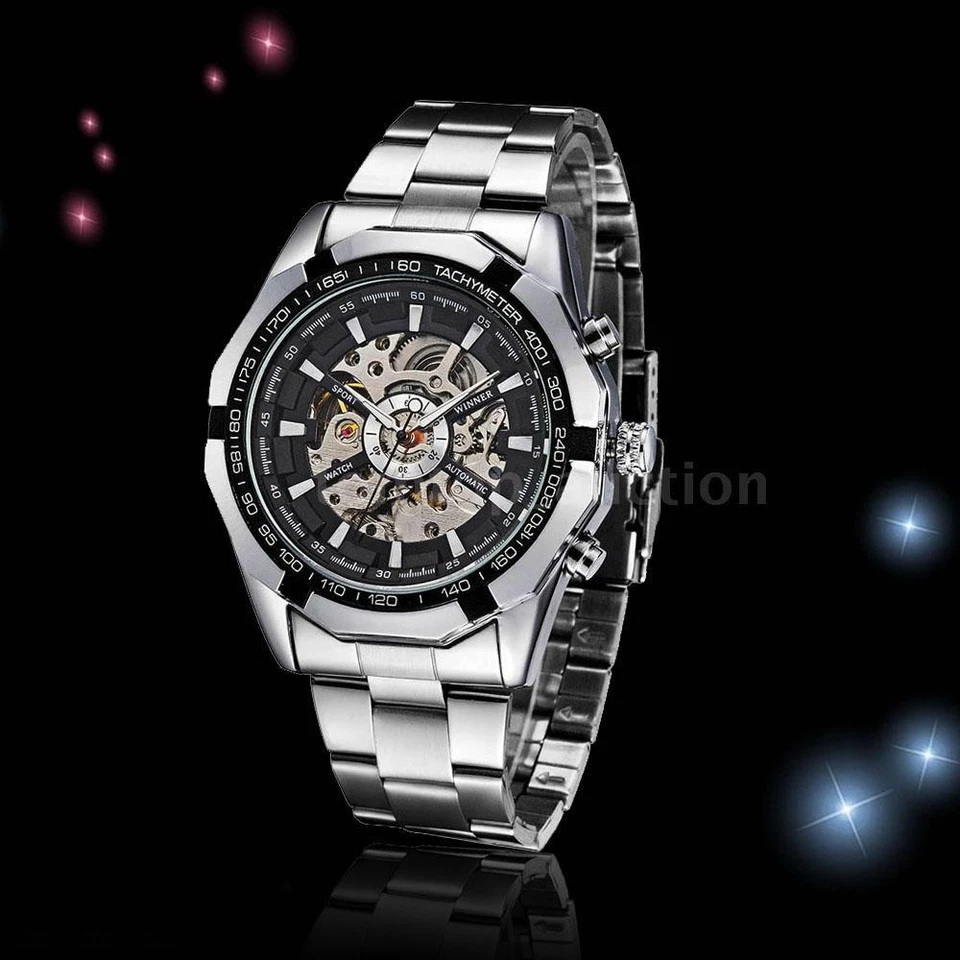 10pcs WINNER Men Skeleton Stainless Steel Automatic Mechanical Wrist Watch - Image 1 of 1