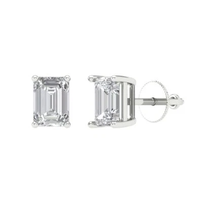 VVS1 Zirconia Diamond Stud Earrings, Screw back (2 cttw, 7x5mm, Emerald-Cut) - Image 1 of 4