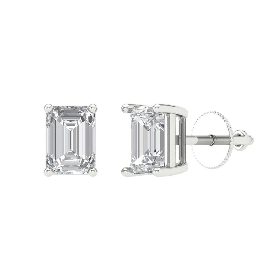 VVS1 Zirconia Diamond Stud Earrings, Screw back (2 cttw, 7x5mm, Emerald-Cut) - Image 1 of 4