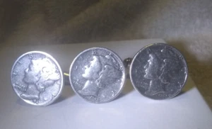 3 1940's Cufflinks Mercury Dimes Silver Content Great Vintage Condition - Picture 1 of 9