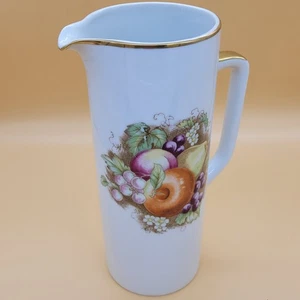 Andrea by Sadek Orchard Fruit Porcelain Water Pitcher 9" Japan Gold Rim #8120 - Picture 1 of 13