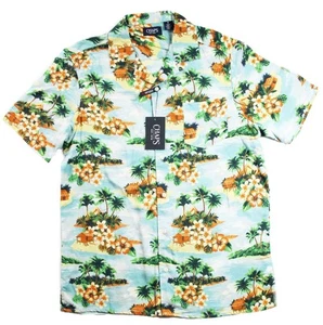 Chaps Mens Camp Shirt M Regular Fit Short Sleeve Button Front Pocket Tropical - Picture 1 of 5