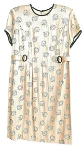 ISB Inc IVORY SATIN FLOCED Womens Dress Sz 18 BACK ZIP Black Trim NWT - Picture 1 of 11