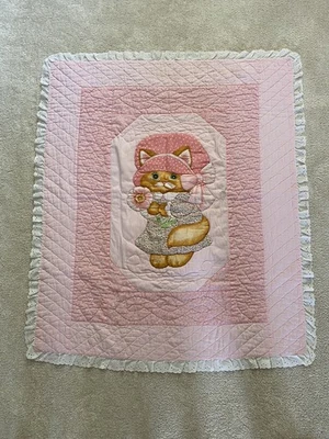 Manta acolchada bebé vintage años 90 abrigo tiro rosa gato - colores vibrantes hecha a mano Foto 1 de 4