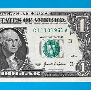 November 10, 1961 (C 11101961 A) BIRTHDAY Note $1 One Dollar Bill *UNC* - Picture 1 of 4