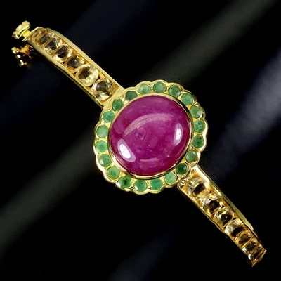 Brazalete de plata de ley 925 ovalado rubí citrino esmeralda piedras preciosas naturales joyería 2i Foto 1 de 4