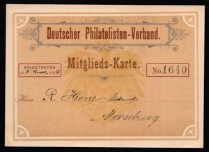 German Philatelists  Association - A  1899 Used Membership Card - Picture 1 of 2