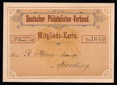 German Philatelists  Association - A  1899 Used Membership Card - Image 1 of 2