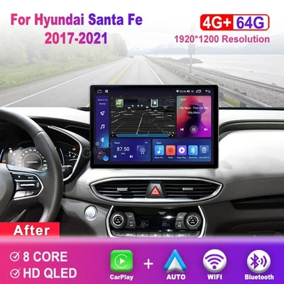 12.5 inch Screen Android Car Radio For Hyundai Santa Fe 2017-2021 GPS Head Unit - Image 1 of 4