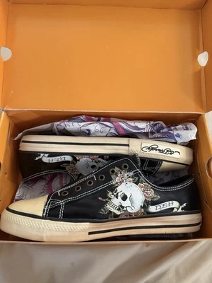 复古 Y2K Ed Hardy Christian Audigier Skulls 黑色低帮鞋 12 码 — 第 1/4 张图片