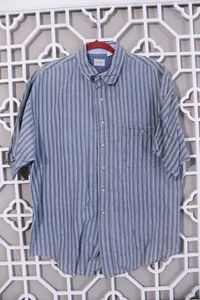 Vintage Bugle Boy Button Up Shirt Mens XL Blue Striped Pocket Casual Preppy 90s - Picture 1 of 12
