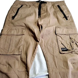 Hollister Cargo Joggers Mens Medium Khaki 33x28 Elastic Waist Cuffs Skinny Pants - Picture 1 of 12