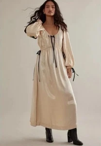 Damsen Madder Alexandra Elfenbein Satin Maxi Prärie Kleid 8 Anthropologie A25 - Bild 1 von 9