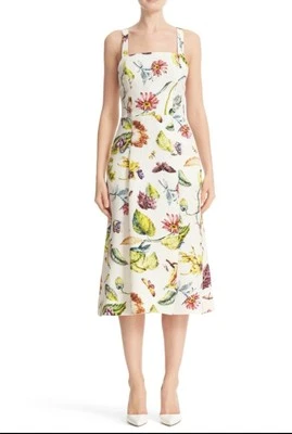 Adam Lippes Floral Print Square Neck Crepe Dress USA 8 10 M Original $1,350 Foto 1 de 4