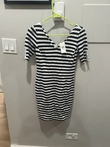 New Banana Republic Black White Stripe Stretch Dress Women’s Size 00P - Picture 1 of 4