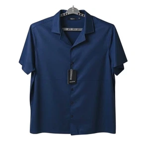 Murano Liquid Luxury Men's 2XLT Short Sleeve Navy Blue Button-Up Shirt 2XT NEW - Picture 1 of 11