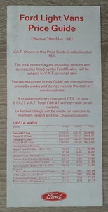 Ford Fiesta MK 1 & Escort MK 3 Light Vans Price List Brochure 1981 - Picture 1 of 2