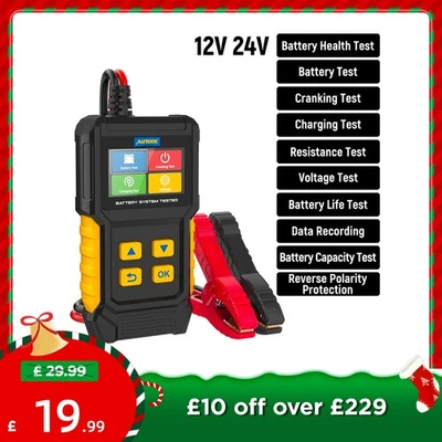 12V 24V Car Truck Battery Tester AGM GEL Lead Acid Battery Charging voltage Test - Image 1 of 4