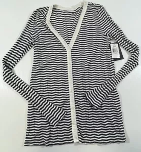 Three Dot Woman Navy White Lightweight Long Sleeve Button Up Cardigan Sweater XS - Picture 1 of 8
