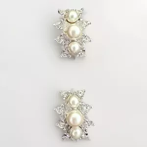 Vintage CHRISTIAN DIOR Earrings Silver Signed Pearl Swarovski Crystals Clip Ons - Picture 1 of 10