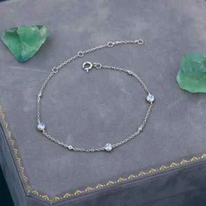 Delicate Moonstone Bracelet in Sterling Silver Lab Moonstone Bracelet N8